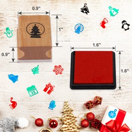 HOWAF Wooden Christmas Stamps Set with Ink Pad for Crafting Card Making, Christmas Stamps Pack for Children Xmas DIY Painting Scrapbooks Christmas Party Bag Fillers Favor Decoration Supplies