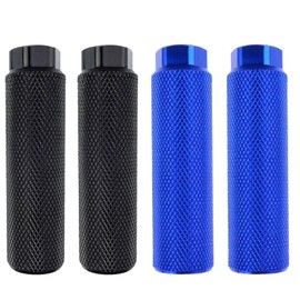 Zelerdo 2 Pairs Aluminum Alloy Bike Pegs for Mountain Bike Cycling Rear Stunt Pegs Fit 3/8 inch Axles (Pure Black and Blue, 100x28 mm)
