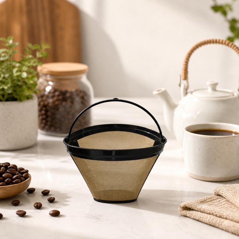 1 reusable permanent coffee filter #4 conical, suitable for 8-12
