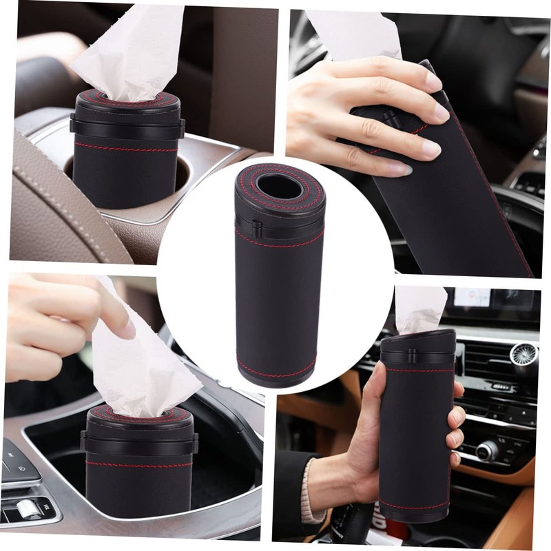 KONTONTY Car Tissue Cylinder Box Round Tissue Paper Holder Dispenser