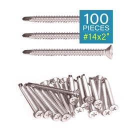 IMScrews 100pcs #14 x 2" Stainless Flat Head Phillips Self Drilling Screws, 410 Stainless Steel Full Thread Sheet Metal Tek Wood to Metal Screws