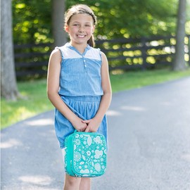 Class Collections Teal Floral Motif Water Resistant Zipper Closure Insulated Soft Cooler Lunch Bag