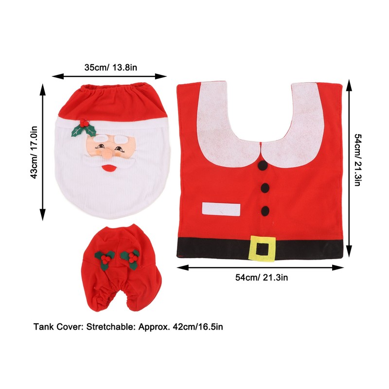 3Pcs Santa Toilet Seat Cover Rug Water And Tank Cover