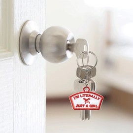 I'm Literally Just A Girl Keychain Patch 2.5 Inches Funny Bow Girly Cute Anxiety Meme Embroidered Fabric Patch Keyring Decor Gifts Car Keys, Backpacks, Handbags, Purse DIY Accessories Gifts for Friend