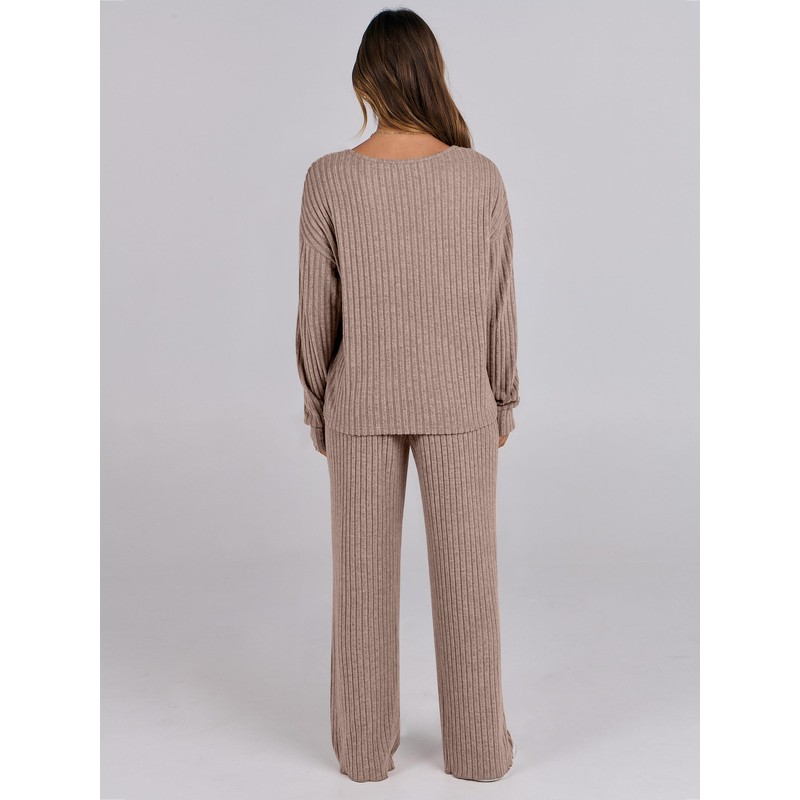 ANRABESS Women 2 Piece Lounge Pajamas Sets Casual Ribbed Knit