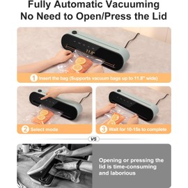 CROWNFUL Vacuum Sealer Machine, Automatic One Touch Operation Food Sealer with Dry & Moist Modes, Built-in Cutter, External Suction Tube, Removable Drip Tray