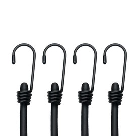 Premium Quality Rubber Rope with Hooks 24in, Super Strong Black Bicycle Cargo Rubber Outdoor, Weather Resistant, Tarpaulin Cover, Canvas Canopy, Cargo, Motorcycles (4 Pack)