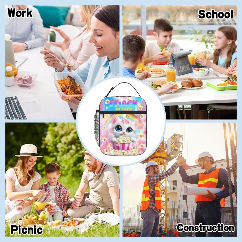 TREKTOTS Cat Insulated Lunch Bag for Girls Ages 6-8, Large