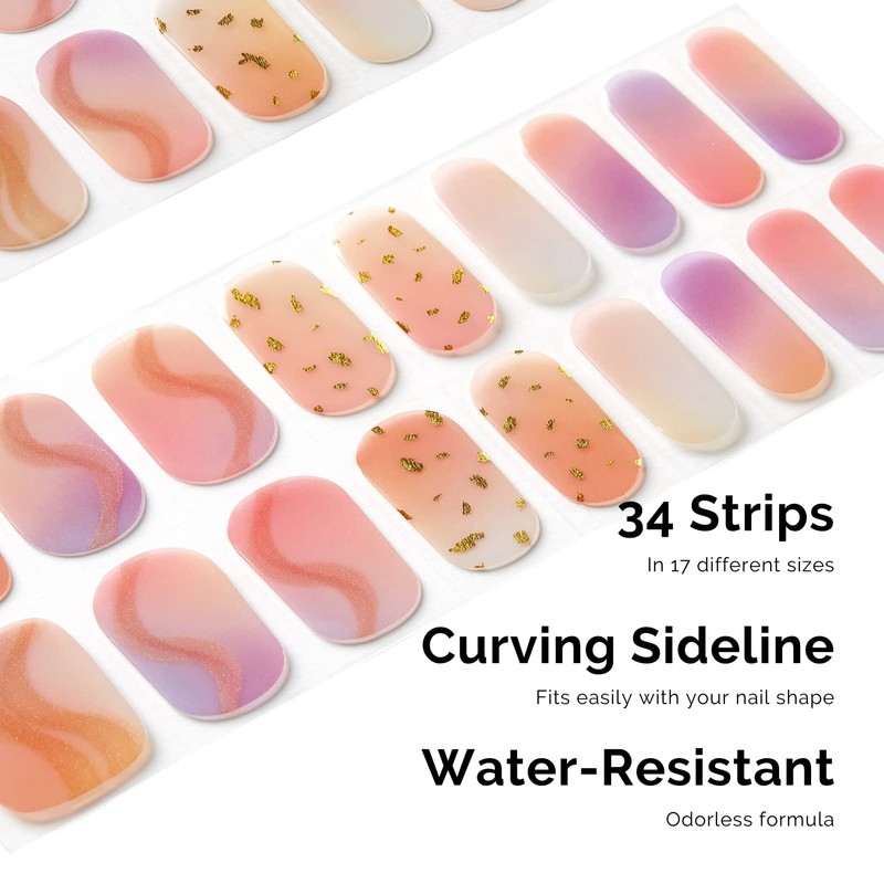 NAILOG Semi-hardened Gel Nail Stickers (34 Pieces), Long Lasting, Salon