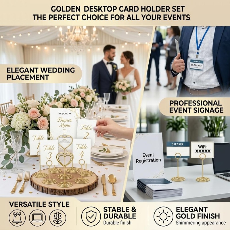 Round Gold Table Number Holders, 16 Pack 3.35 Inch Desktop
