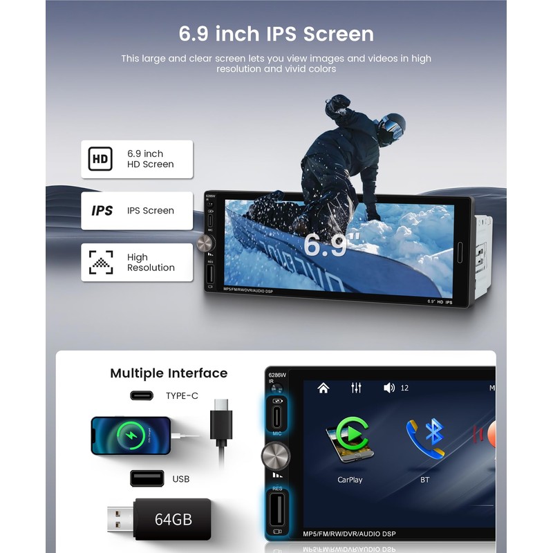 KYNNT Single Din Car Stereo Wireless Carplay & Android Auto,