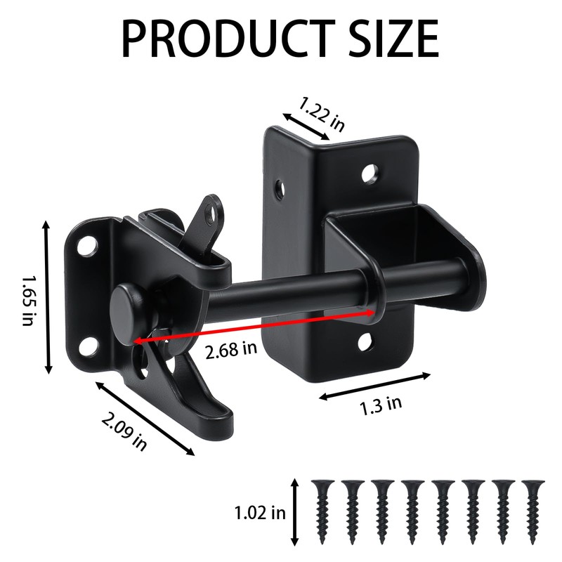 Self-Locking Gate Latch, Heavy Duty Gravity Fence Latch for Wooden