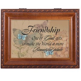 Friendship Butterflies Woodgrain Rope Trim Music Box Plays That's What Friends are for