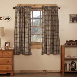 VHC Brands Rustic & Lodge Window Wyatt Short Curtain Panel Pair, Khaki Tan