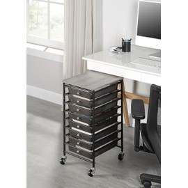 SunnyPoint Wooden Top Compact Rolling Storage 8 Drawers Organizer Mobile Utility Cart, Under Desk Storage Cart with Caster Wheels (Compact 8 Drawers, Black)