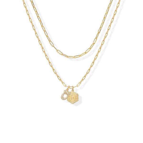 PAVOI 14K Yellow Gold Plated Initial Letter Pendant Layered Necklace