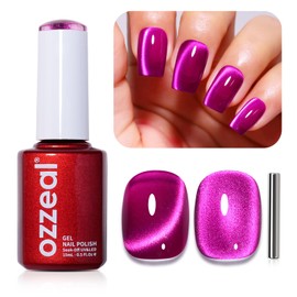Cat Eye Gel Nail Polish, 0.5 Fl Oz Dark Pink Magnetic Gel Nail Polish With Magnet UV LED Hot Pink Holographic Glitter Gel Nail Polish Diamond Shimmer Sparkle Gel Polish Nail Manicure