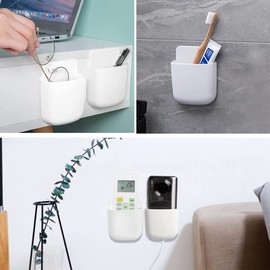 Pack of 8 Remote Control Holder Organiser Phone Holder Wall Organiser TV Air Conditioning Wall Mount Damage-Free Storage Box Mini Storage Box for Home and Office (White)