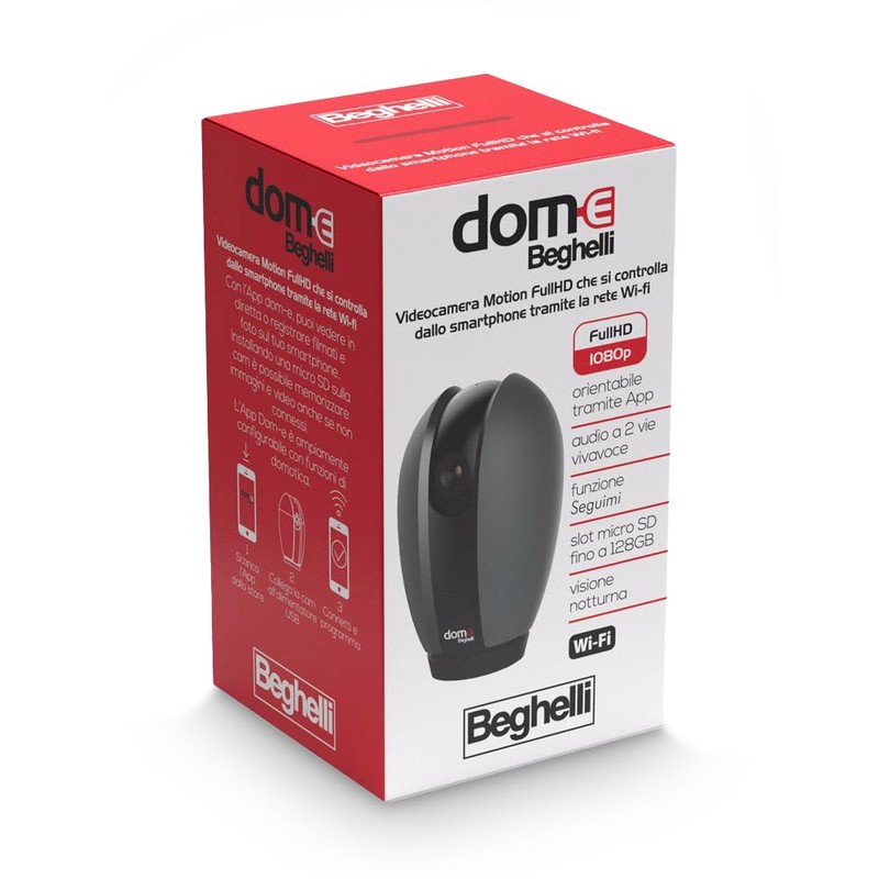 Beghelli Dom-e Indoor WiFi Camera, App Swivel, Security Camera with