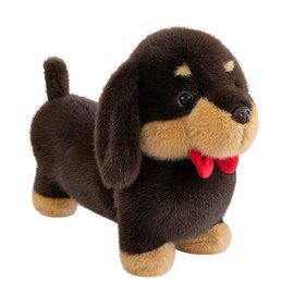 PEACH CAT Dachshund Dog Stuffed Animals with Red Bow 12" Cute Wiener Puppy Plushies Soft Plush Toys Gifts for Kids Brown