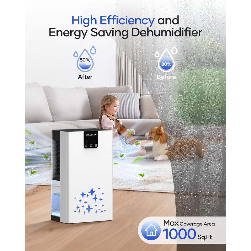 Dehumidifier, 95 OZ Water Tank Dehumidifiers for Home with Auto