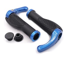 Bicycle Handlebar Grip Ergonomic Anti Skid Lock on Handle Cover Aluminum Alloy Rubber Grips MTB Bike Accessories (Blue)