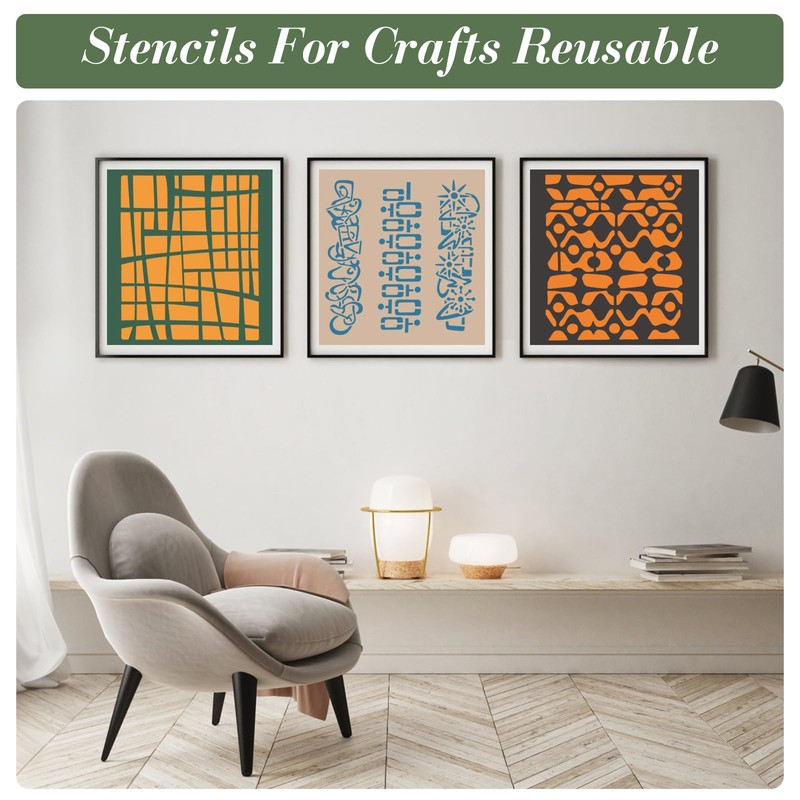 Geometric Texture Stencils for Crafts Reusable 16Pcs Stencils(10X8 Inch)