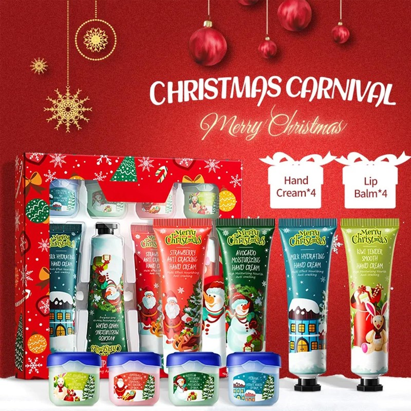 Christmas Hand Cream & Lip Balm Sets - 4Pcs Mini