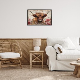 Stupell Industries Highland Cow in Spring Black Framed Giclee Wall Art Design by LSR Design Studio, 24 x 16