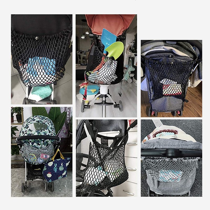 Stroller Mesh Bag Top Button Large Capacity Strap Adjustable Strong