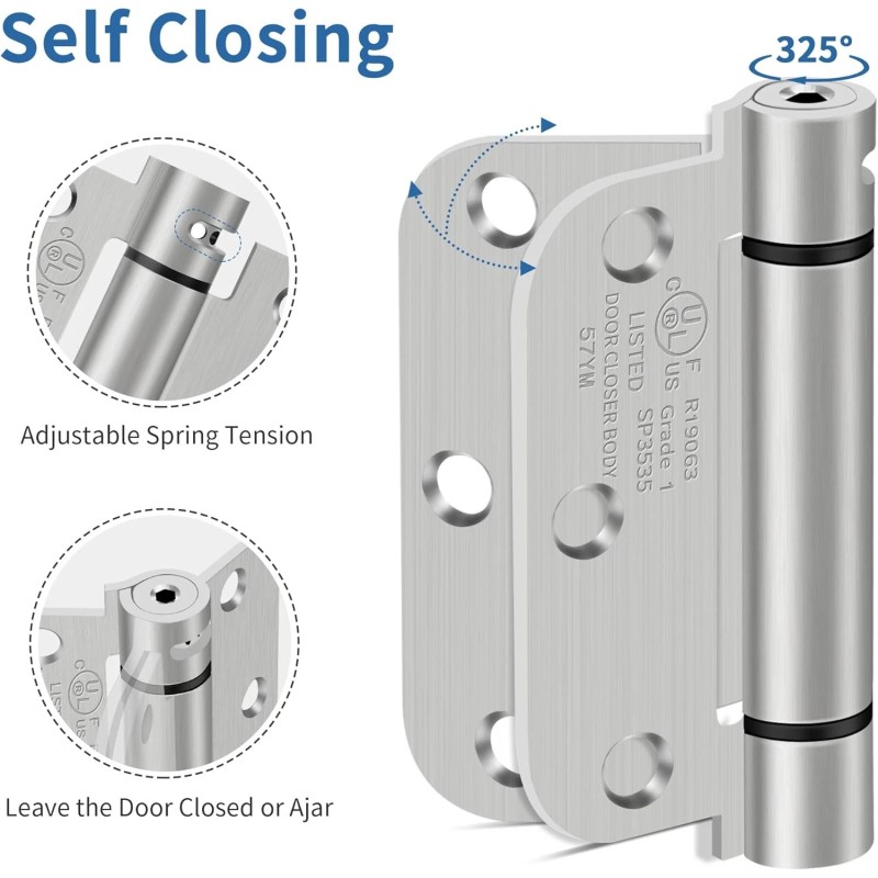 IOQ 4 Pack 3.5 Inch Self Closing Door Hinges 5/8"
