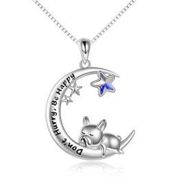 Women’s Moon Pendant Necklace, Girls’ Jewellery, 925 Sterling Silver Moon Necklace, Stars, Moon And Dog - Longing For A Better Life, Silver