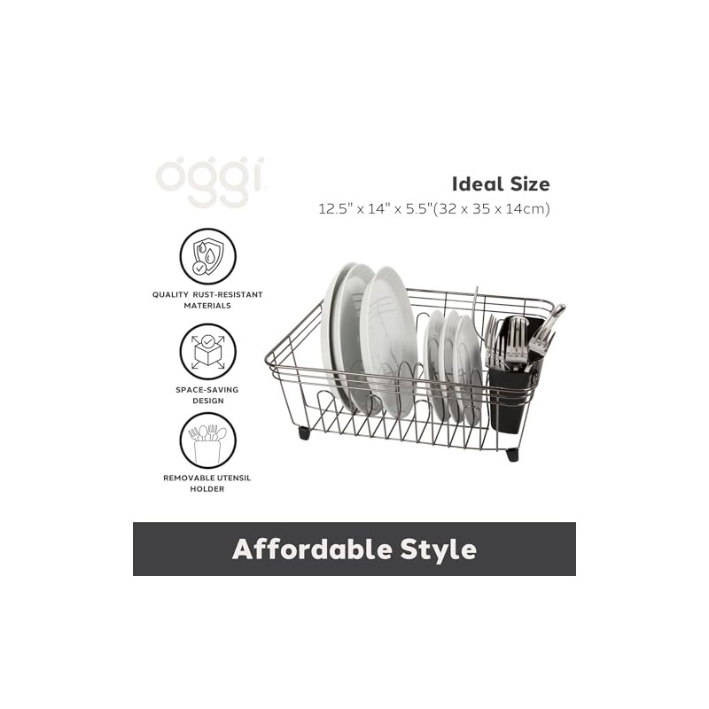 Oggi Compact Dish Drying Rack - Black Steel Drainer, Racks