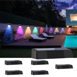 Gtliba Solar Fence Lights Outdoor 10 Colors, Warm White & Cool White & RGB Wall Lights, 12 Modes Deck Lights IP65 Waterproof Lighting for Railing, Wall, Deck, Fence Railing, Step (6pack)