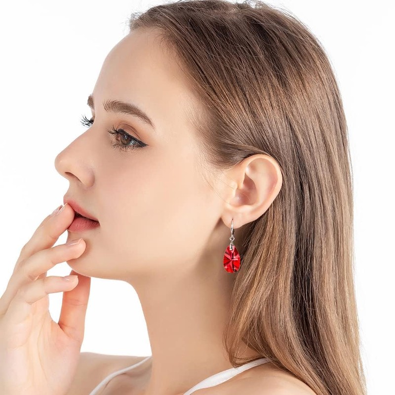 Austrian Crystal Teardrop Dangle Hook Earrings for Women 14K Gold
