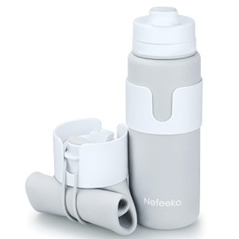 Nefeeko Collapsible Water Bottle, BPA Free 26oz Foldable Water Bottle for Travel Sports, Leak-Proof Spill-Proof Portable Water Bottles with Carabiner, Lightweight (Gray)