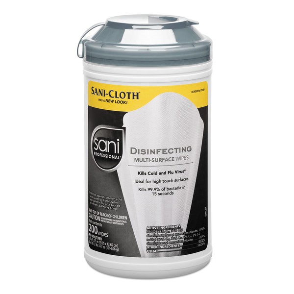 Sani Professional P22884CT Sani-Cloth Disinfecting Surface Wipes, 7 1/2 x 5 3/8, 200 per Canister (Case of 6 Canisters)