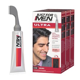 Just For Men Ultra, Tinte para Canas Negro U55 con Cepillo de Fácil Aplicación, 35g. Paquete de 3