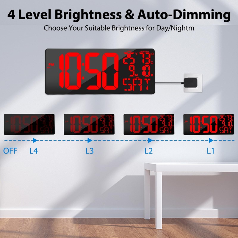 Xflyee [2024 New] 18" Digital Wall Clock Large Display/Bluetooth Sync