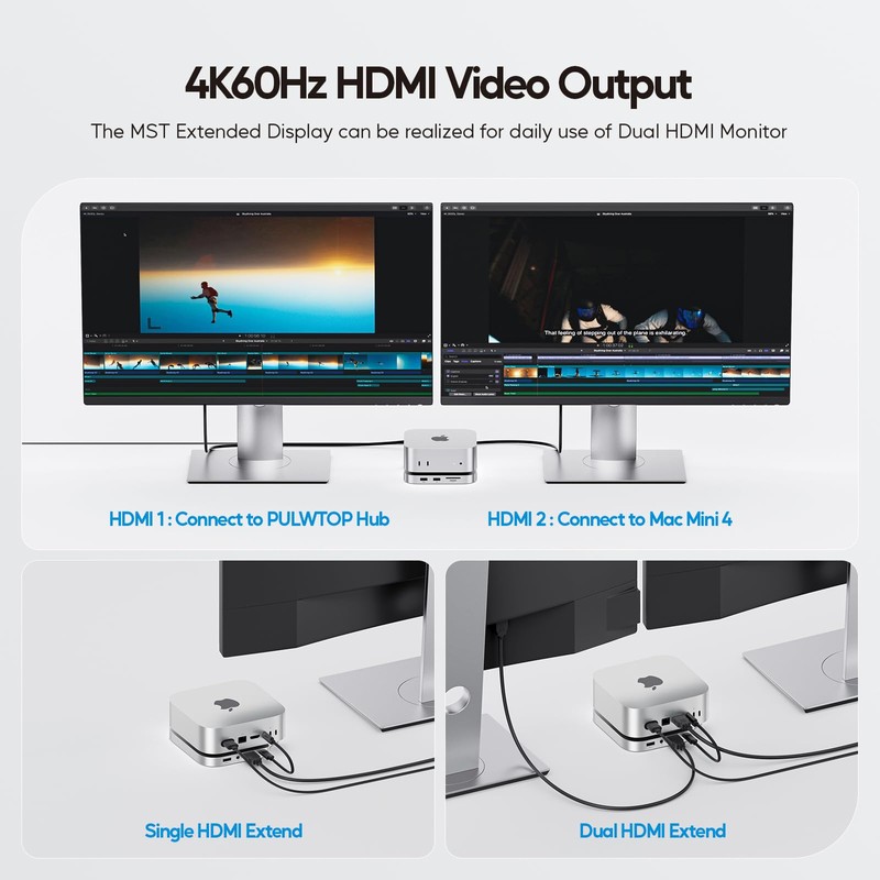 PULWTOP 9 in 1 USB C Hub for Mac Mini