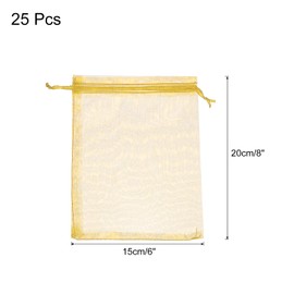 sourcing map 25pcs Organza Bags 15x20cm Drawstring Favor Pouches Sheer Mesh Bag for Gift Jewelry Wedding Party Christmas Candy Gold