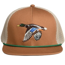 EDTREK Outdoorsman Pro Trucker Breathable Mesh Performance Cap - Flat Brim Snapback Hat (Mallard Duck with Rope Marsh Brown)