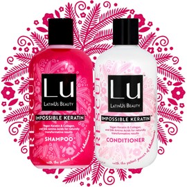 Lu LatinUs Beauty RESCUE Dúo Natural Reparador Shampoo + Acondicionador Anti-Frizz con Keratina Vegana y Shatavari para Cabello Débil, Seco y Dañado Químicamente