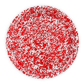 Enamelware Large Round Tray, 20.5 inch, Red/White Splatter