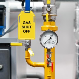 BLSUREFYX 48 PCS Shut Off Valve Tags 5 x 3 Inch Red Hot Water Shut Off Yellow Gas Shut Off Blue Water Shut Off Tags Plastic Plumbing Identification Tag for Home Business Basement Use