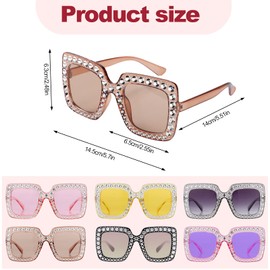 6 Pairs Rhinestone Sunglasses, Bling Sparkling Sunglasses Rhinestone Sunglasses Square Fashion Thick Frame Crystal Sunglasse