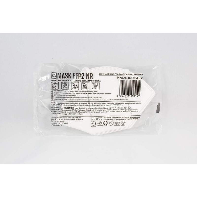 +39MASK - Pack of 15 FFP2 Masks, Certified CE0370, Individually