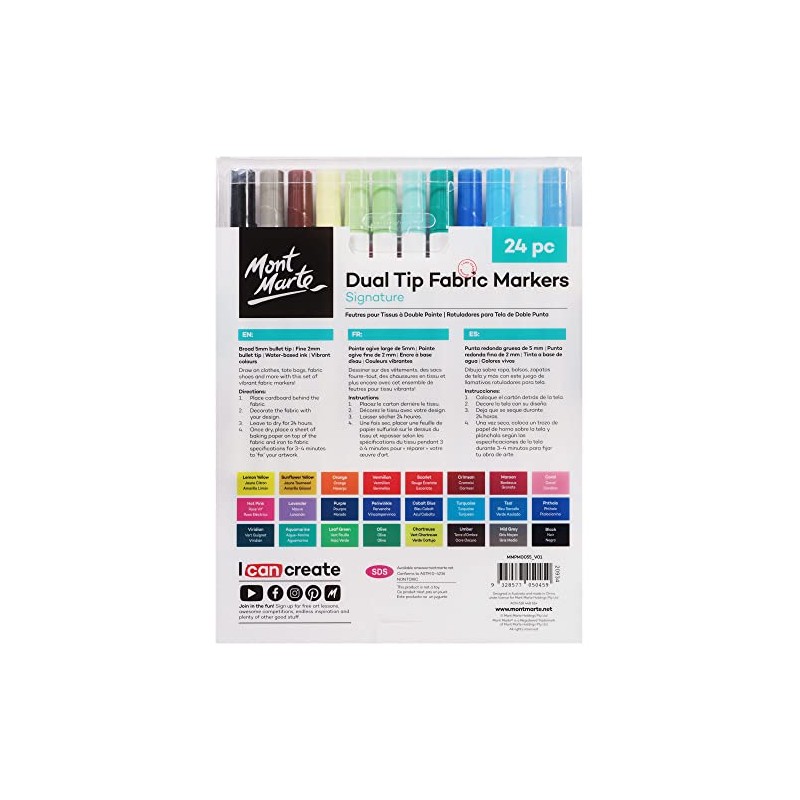 Mont Marte Signature Dual Tip Fabric Markers (24 Pieces)