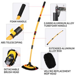 NEZENO 57'' Car Wash Brush with Long Handle Chenille Microfiber Car Wash Kit， Mitt Retractable Bent Pole Car Wash Brush for Cars RV Truck Boat (Ginger)