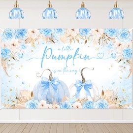 Avezano Pumpkin Baby Shower Banner for Boys Blue A Little Pumpkin is on The Way Banner Fall Thanksgiving Baby Shower Decorations 6x3.6ft
